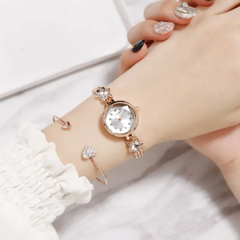 Quartz Watch Five Pointed Star Silver Bracelet for Women
