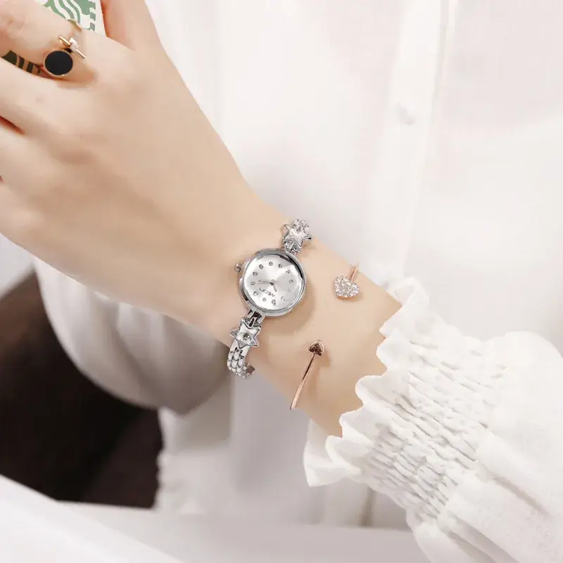 Quartz Watch Five Pointed Star Silver Bracelet for Women