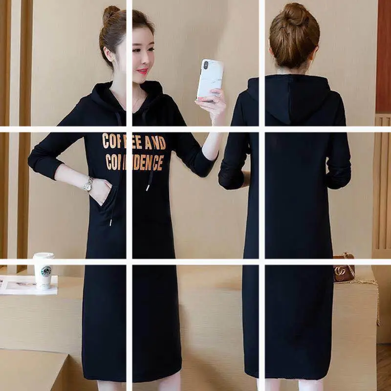 2019 Winter Hooded Fleece Dress Black Large - Image 4