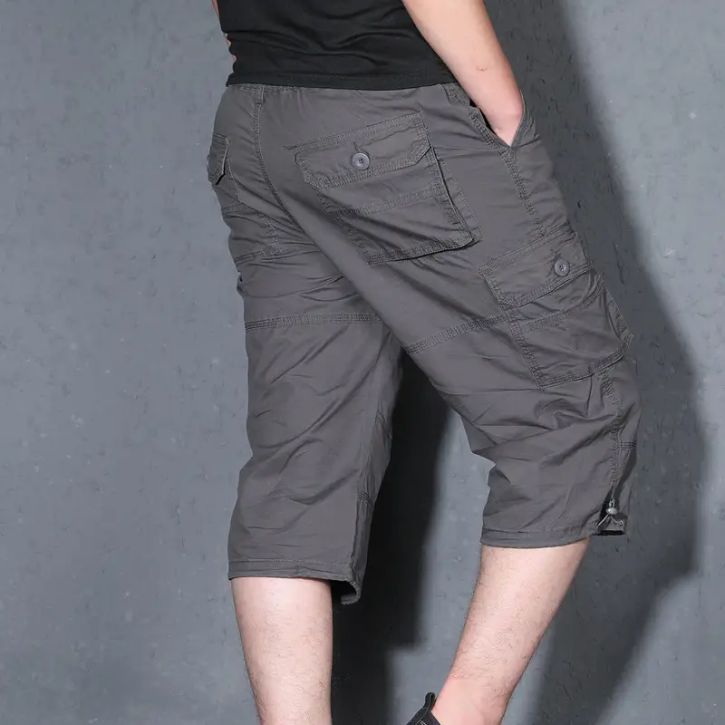 Men's 2022 Summer Crop Pants Beige Multi-Pocket Casual - Image 8