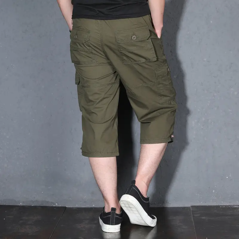 Men's 2022 Summer Crop Pants Beige Multi-Pocket Casual - Image 4