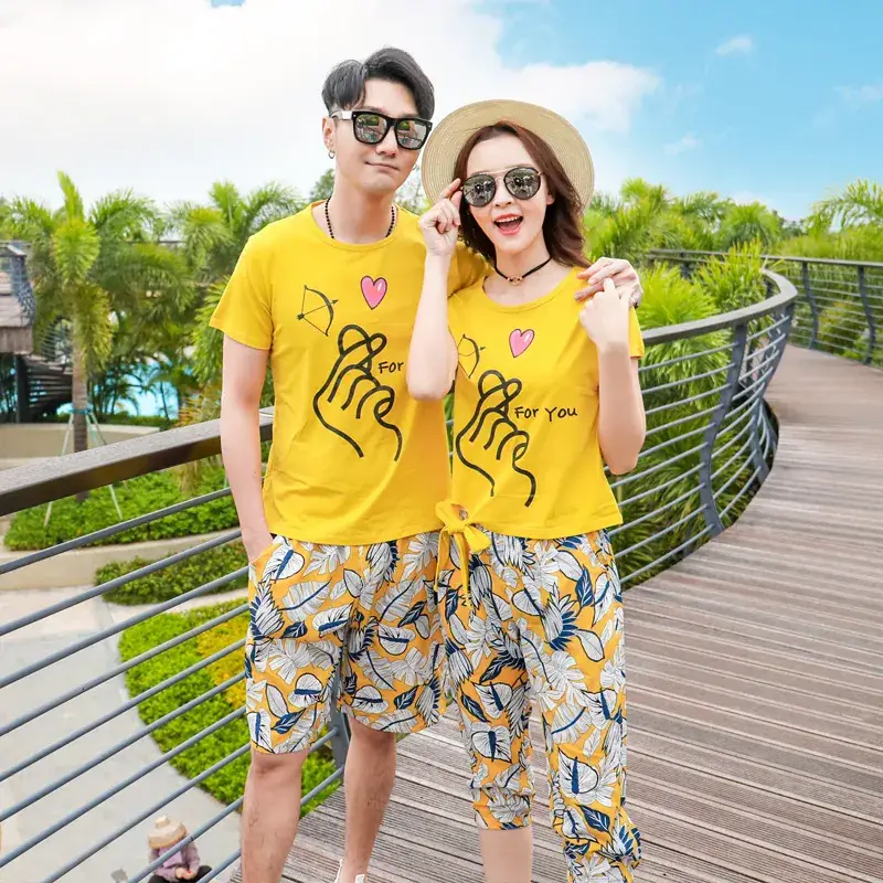 Parent-Child Summer T-Shirt Crop Pants Set Yellow Floral - Image 4