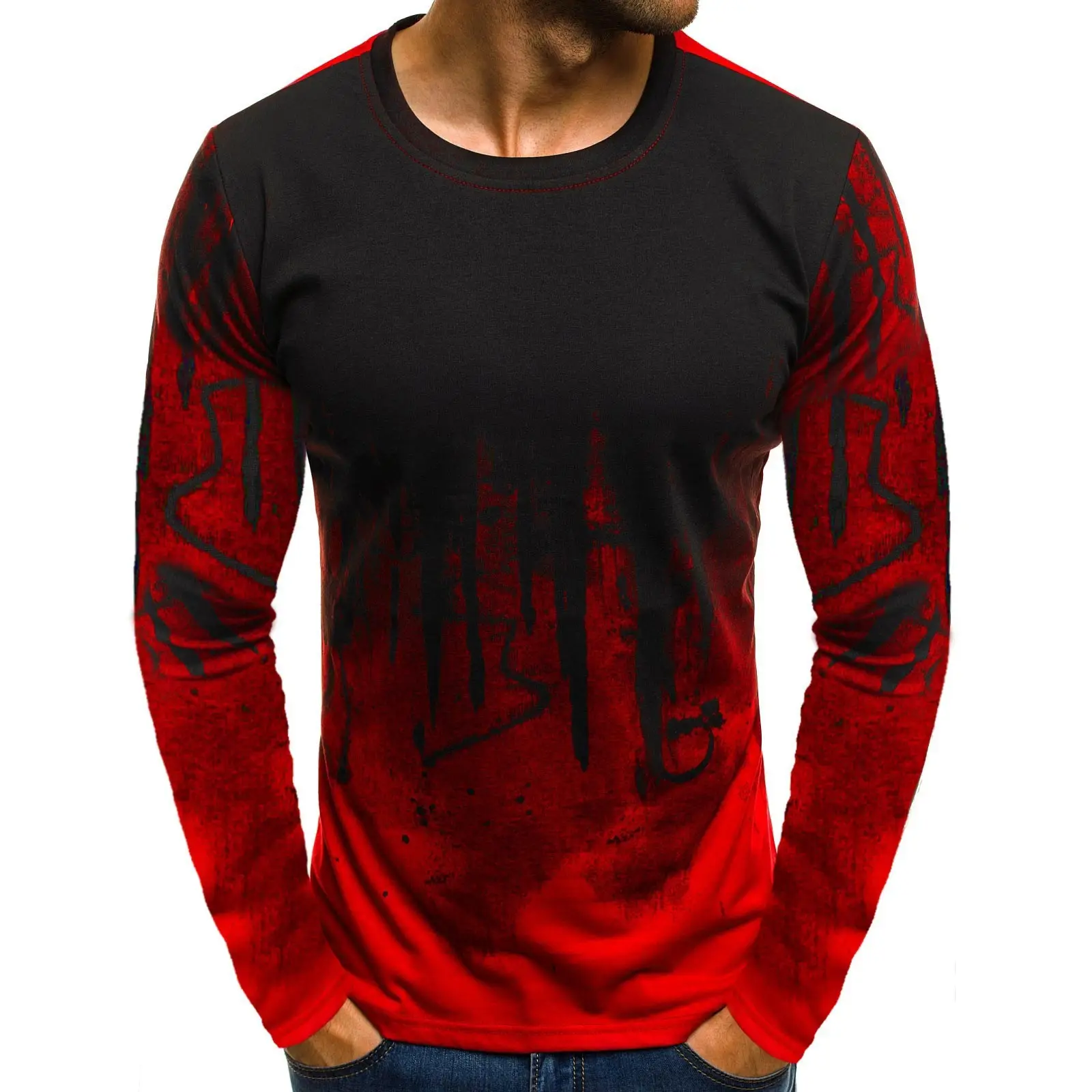 Men's Printed Long Sleeve T-Shirt Olive Green