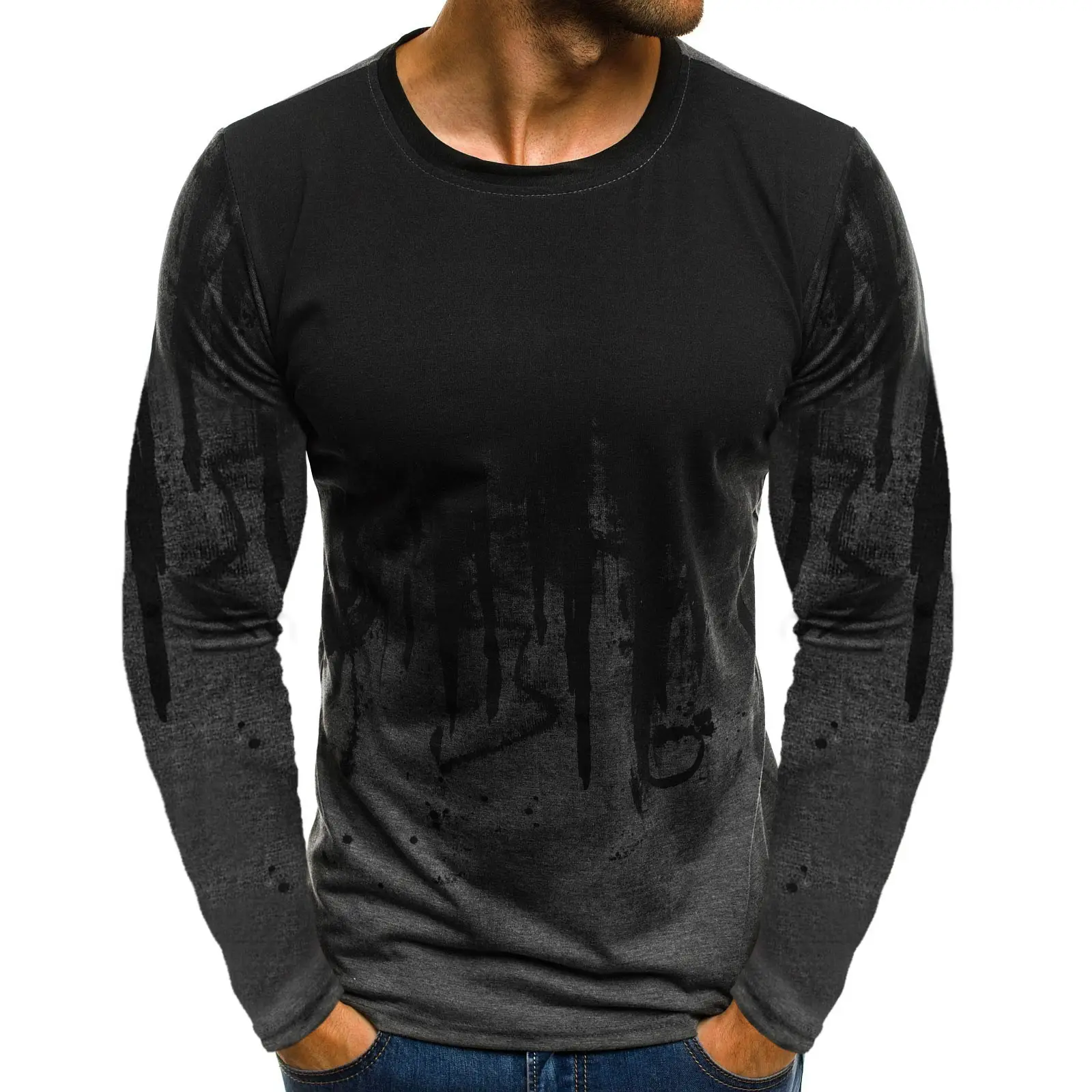 Men's Printed Long Sleeve T-Shirt Olive Green