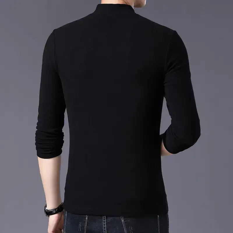 Men's Black Semi-High Collar Long Sleeve T-Shirt Large