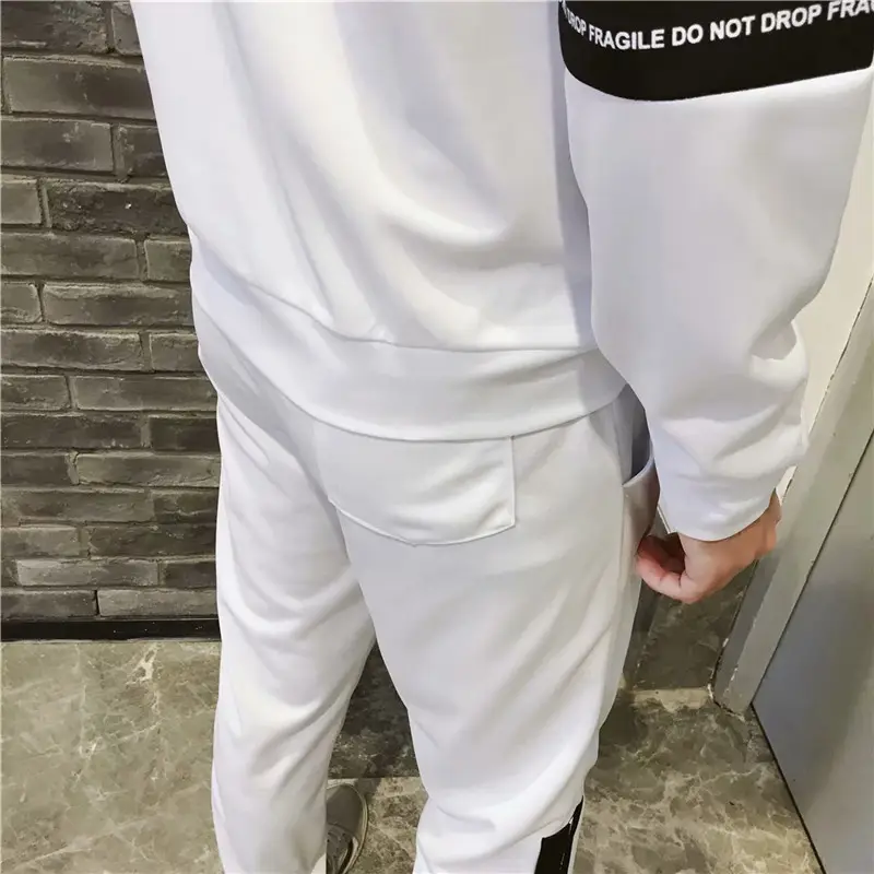 Men Casual Two-Piece Suit White Black Track Pants - Image 5