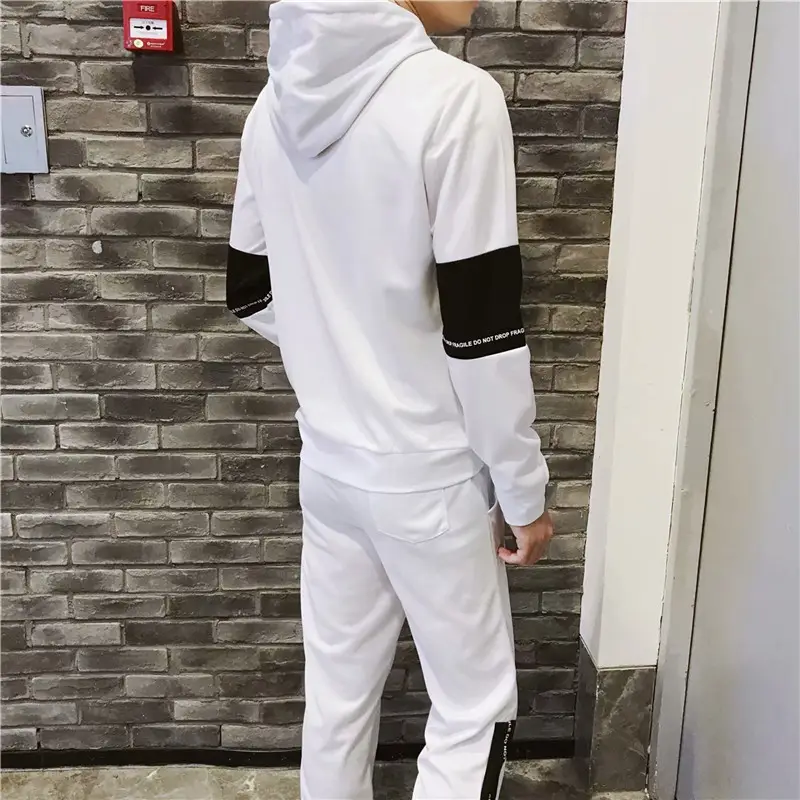 Men Casual Two-Piece Suit White Black Track Pants - Image 6