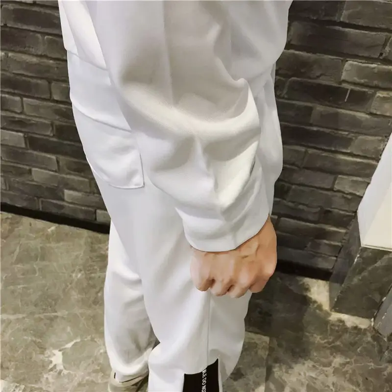 Men Casual Two-Piece Suit White Black Track Pants - Image 7