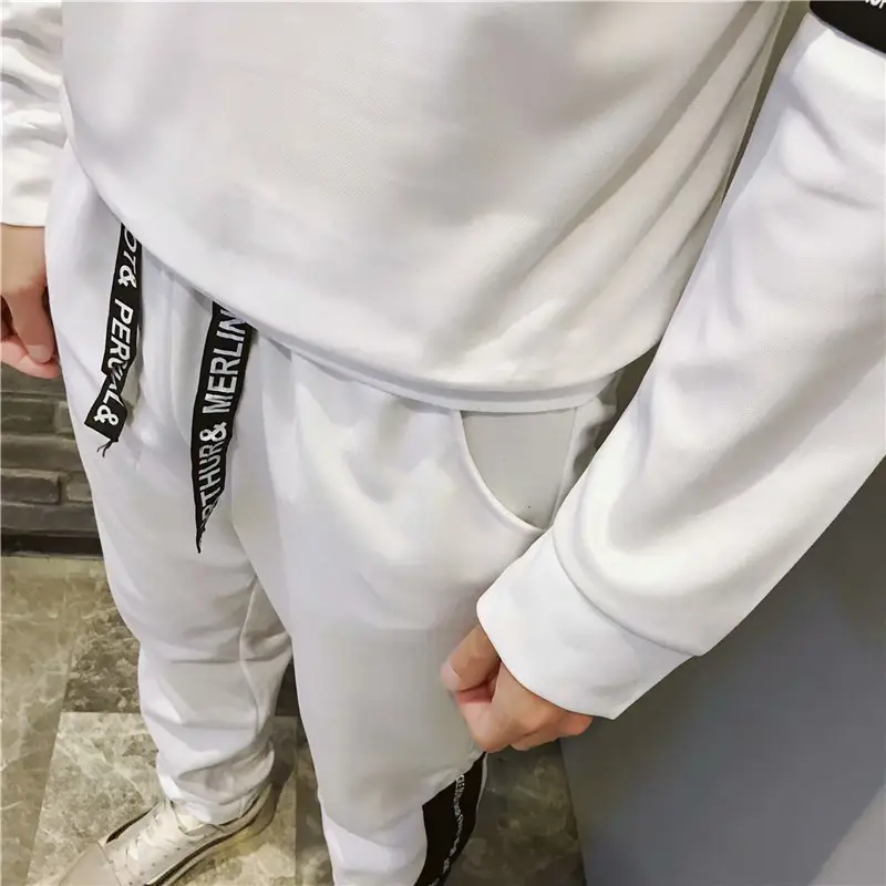 Men Casual Two-Piece Suit White Black Track Pants — feature 30