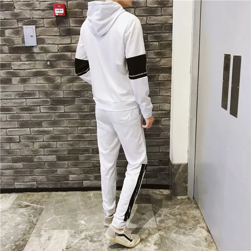 Men Casual Two-Piece Suit White Black Track Pants — feature 33