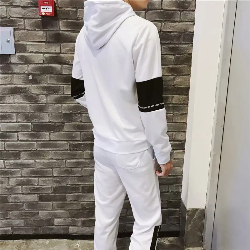 Men Casual Two-Piece Suit White Black Track Pants — feature 34