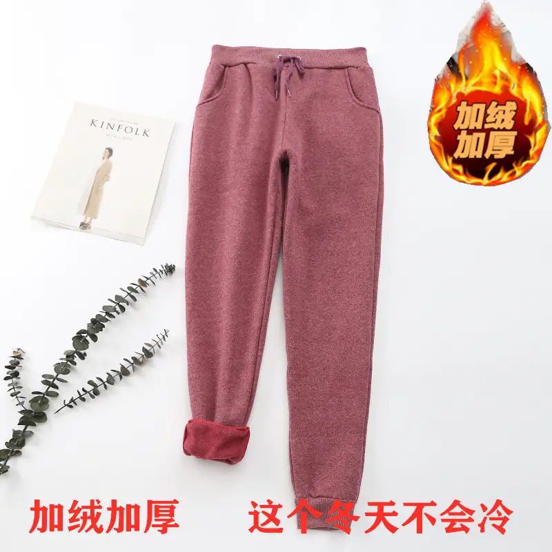 Women Fleece Lined Pants Autumn Winter Pearl Color - Image 3