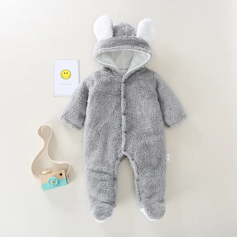 Newborn Baby Hooded Grey Fleece Outfit Winter Warm - Image 19