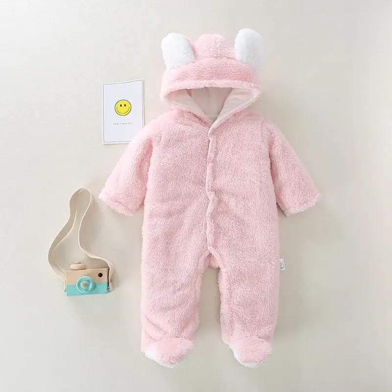 Newborn Baby Hooded Grey Fleece Outfit Winter Warm - Image 2