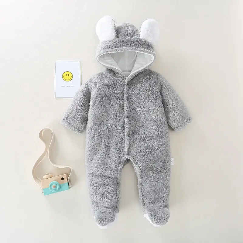 Newborn Baby Hooded Grey Fleece Outfit Winter Warm - Image 5