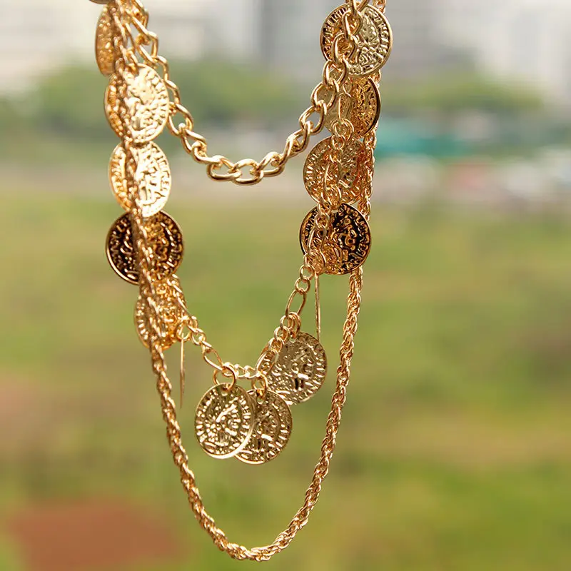 Gold Layered Coin Chain Necklace for Women