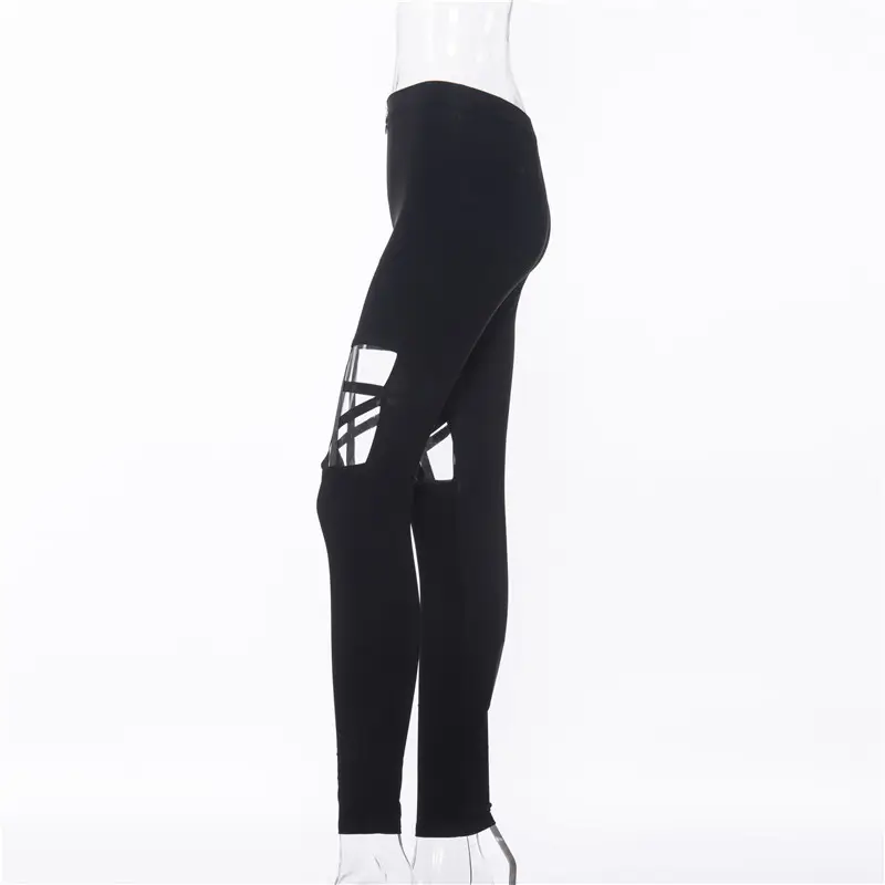 Women High Waist Star Hollow Zipper Pants Black — feature 10