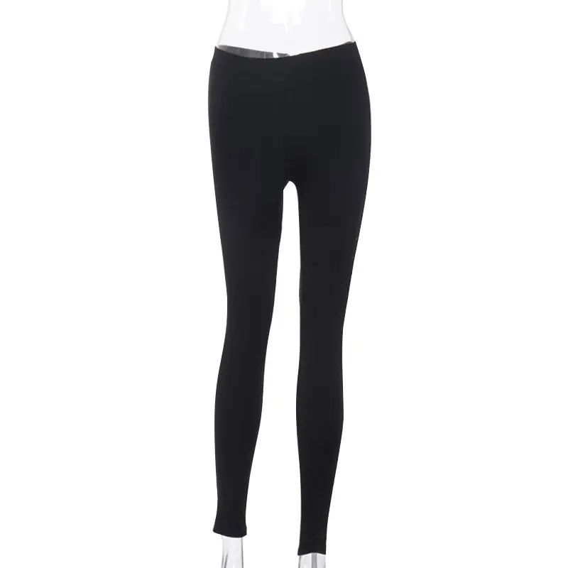 Women High Waist Star Hollow Zipper Pants Black — feature 11
