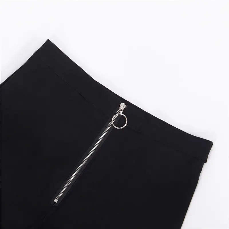Women High Waist Star Hollow Zipper Pants Black — feature 12