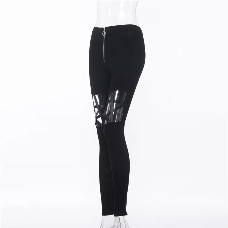 Women High Waist Star Hollow Zipper Pants Black — feature 9