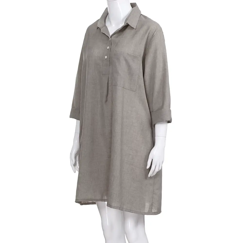 2025 Grey Cotton Seven Sleeve Collar Dress for Women — feature 3