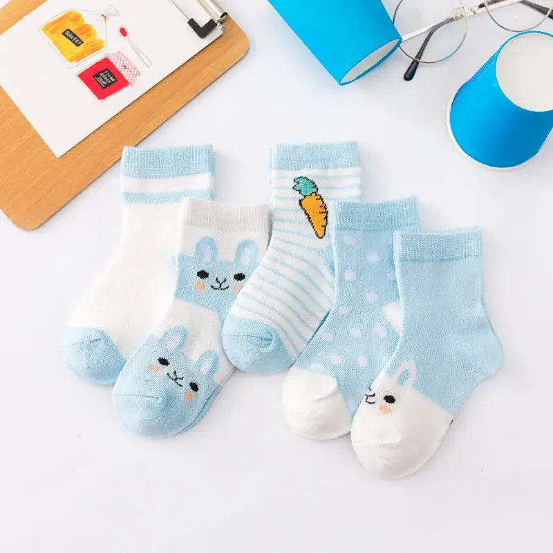 Children's Cotton Cartoon Socks Blue White Medium Large - Image 5