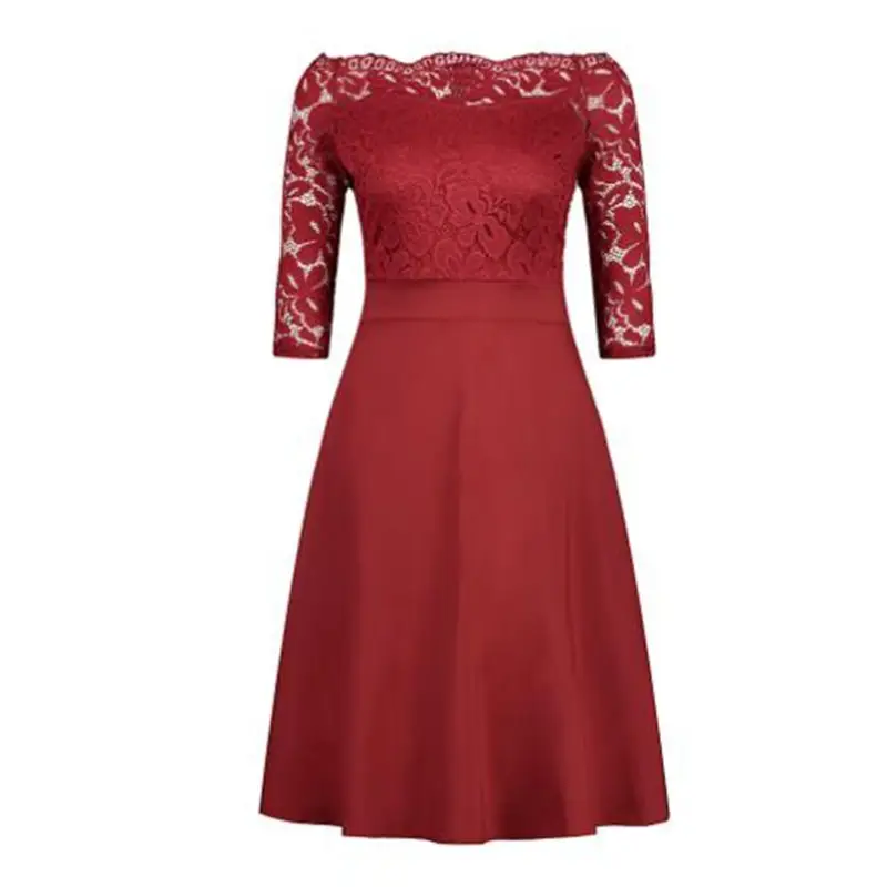 2024 Navy Blue Lace Mid Sleeve One Shoulder Dress - Image 5