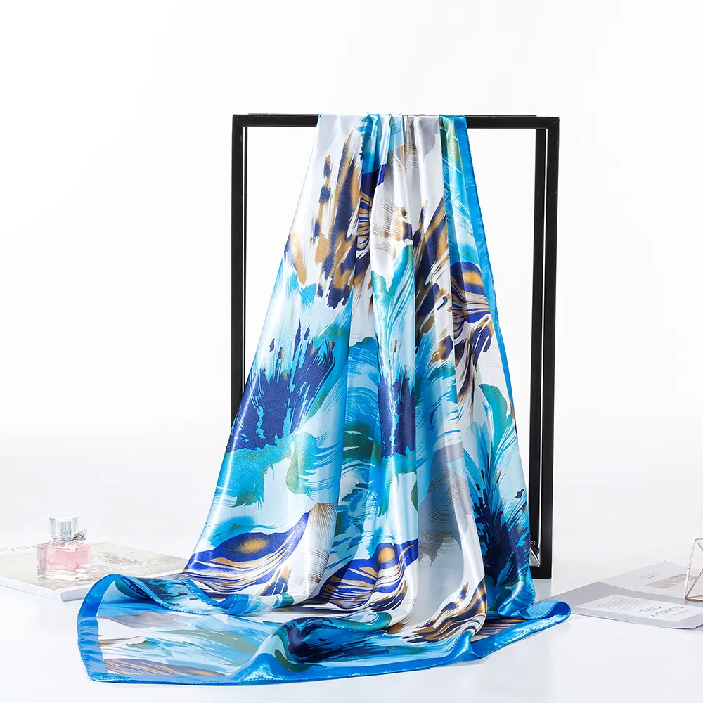 New Cross-border Satin Square 90cm Graffiti Print Scarf - Image 3