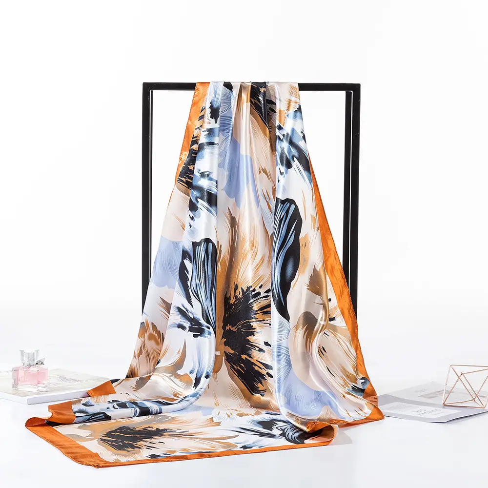 New Cross-border Satin Square 90cm Graffiti Print Scarf - Image 5