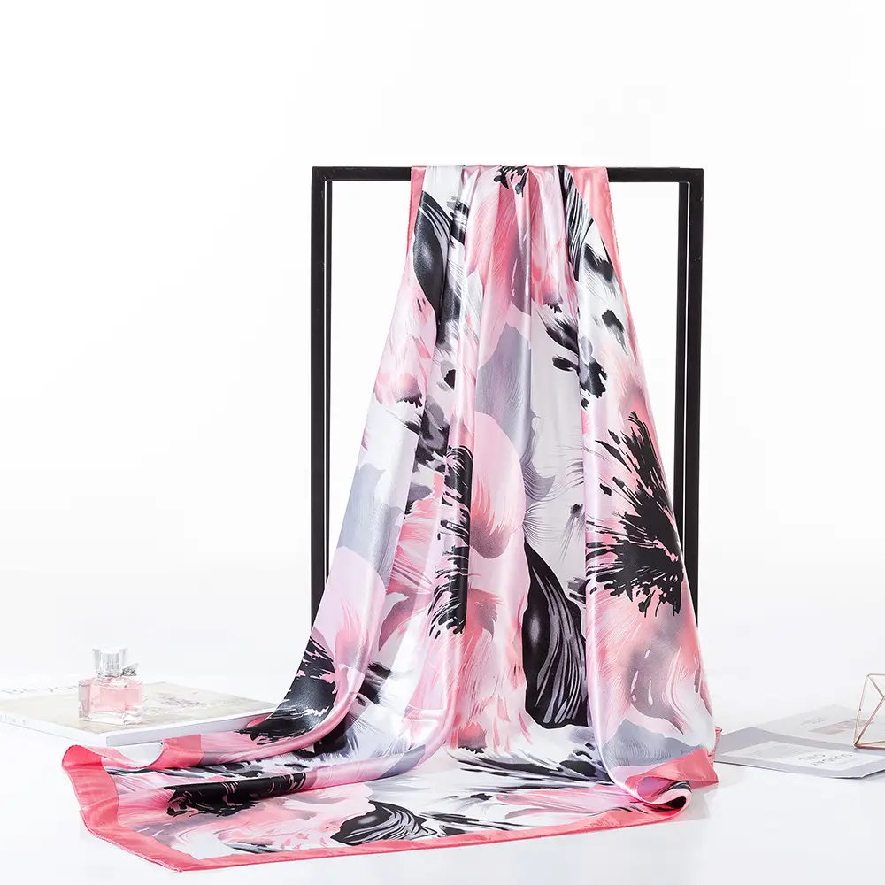 New Cross-border Satin Square 90cm Graffiti Print Scarf - Image 6
