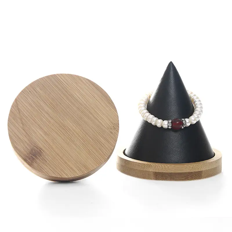 Conical Bamboo Jewelry Display Stand Black White