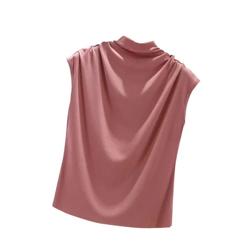 Women's Korean Style Turtleneck Shirt Red Short Sleeve - Image 13