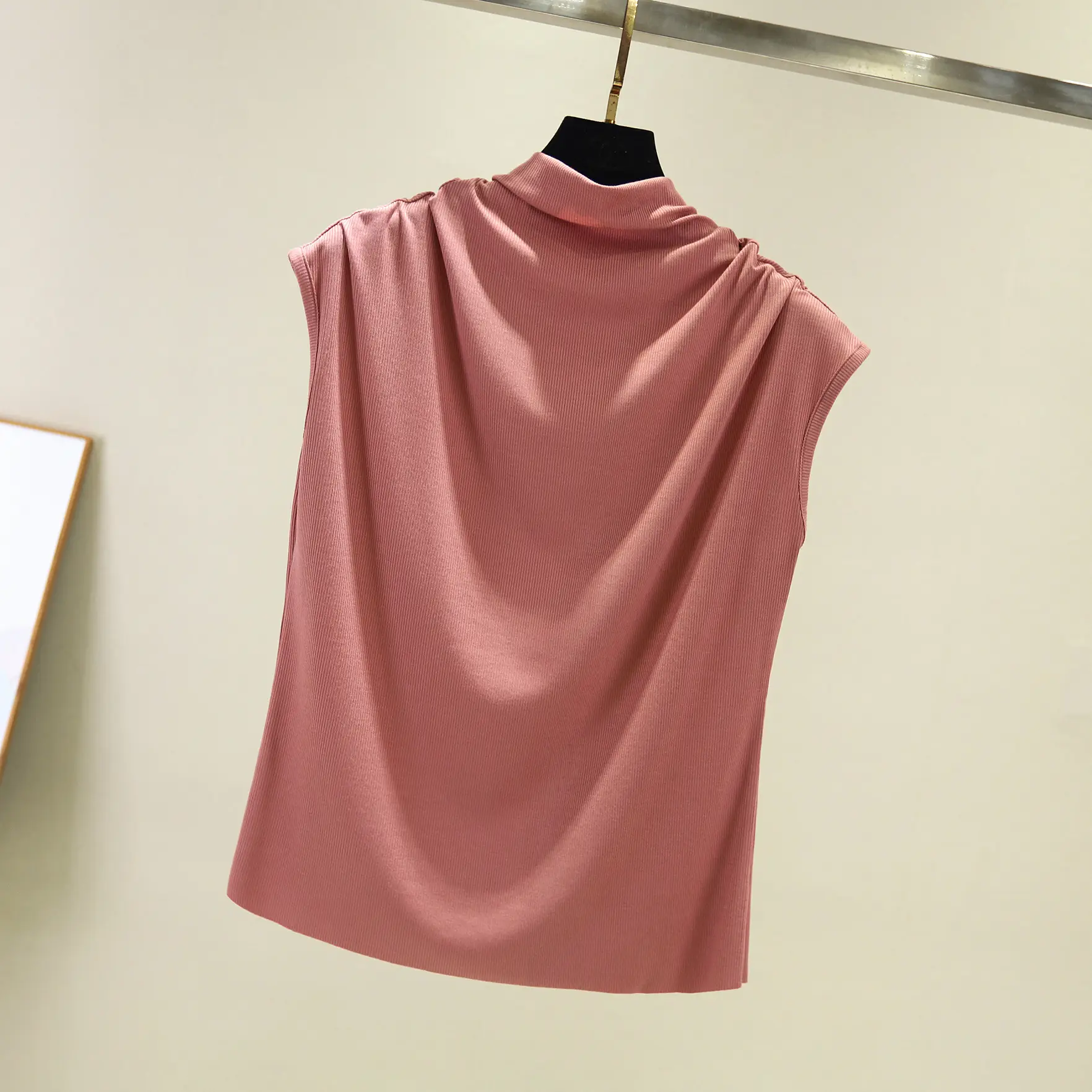 Women's Korean Style Turtleneck Shirt Red Short Sleeve - Image 2