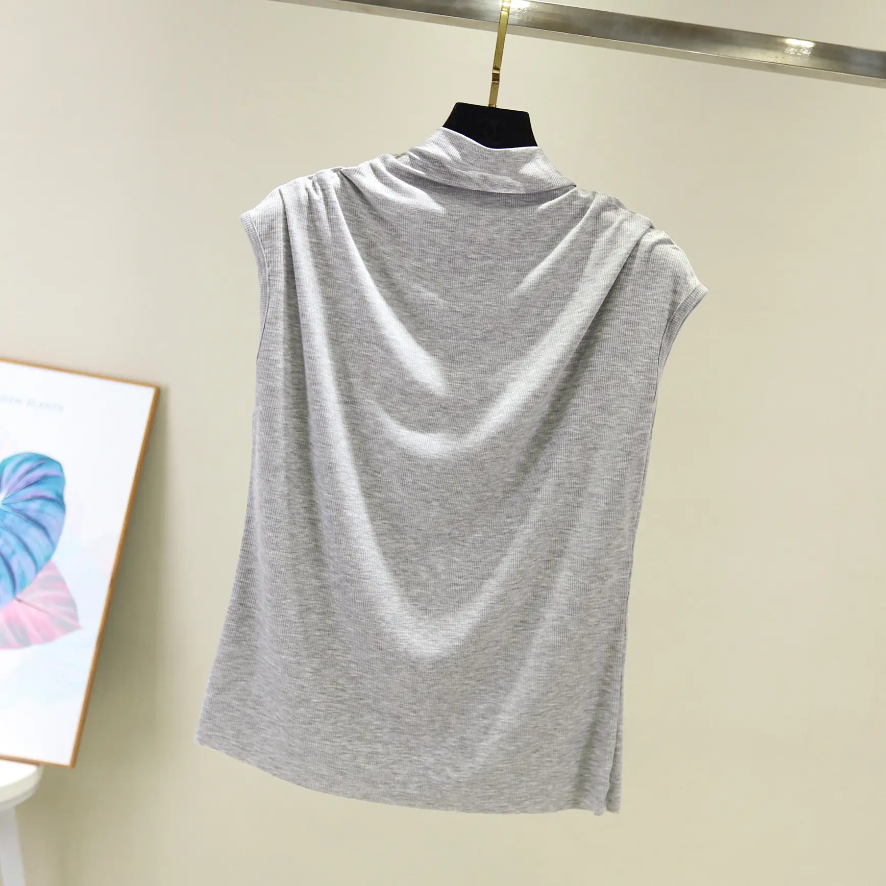 Women's Korean Style Turtleneck Shirt Red Short Sleeve - Image 4