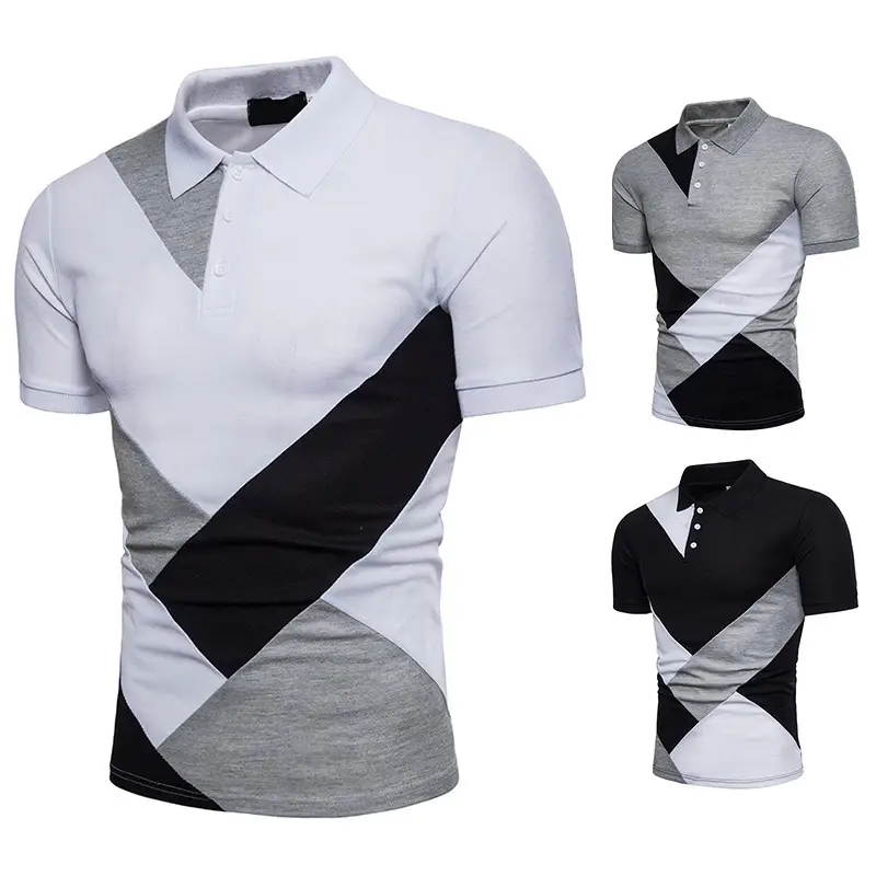 Men Cross-Border Polo Shirt Set White Black Grey Digital Print - Image 4