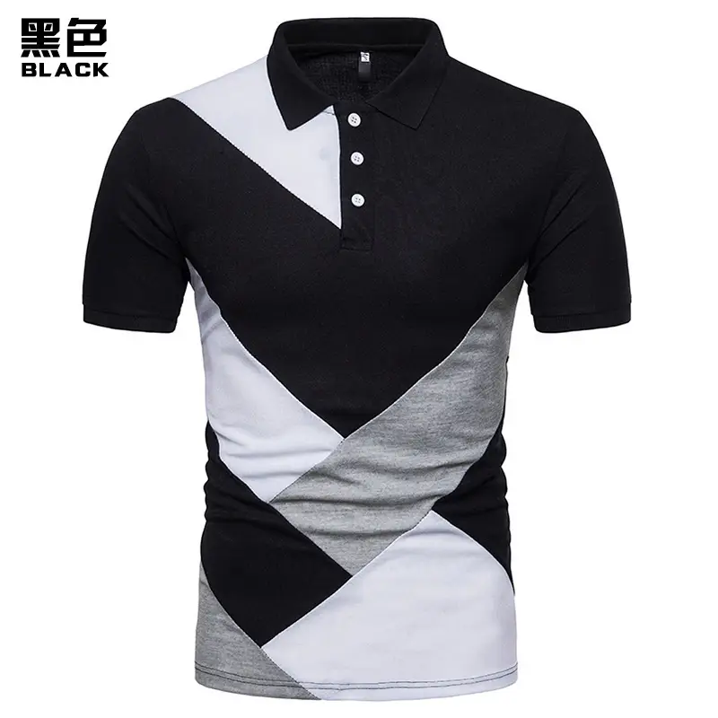 Men Cross-Border Polo Shirt Set White Black Grey Digital Print - Image 3