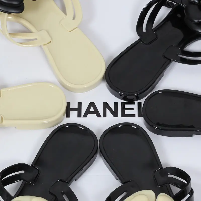 Black Floral Jelly Flat Sandals for Women