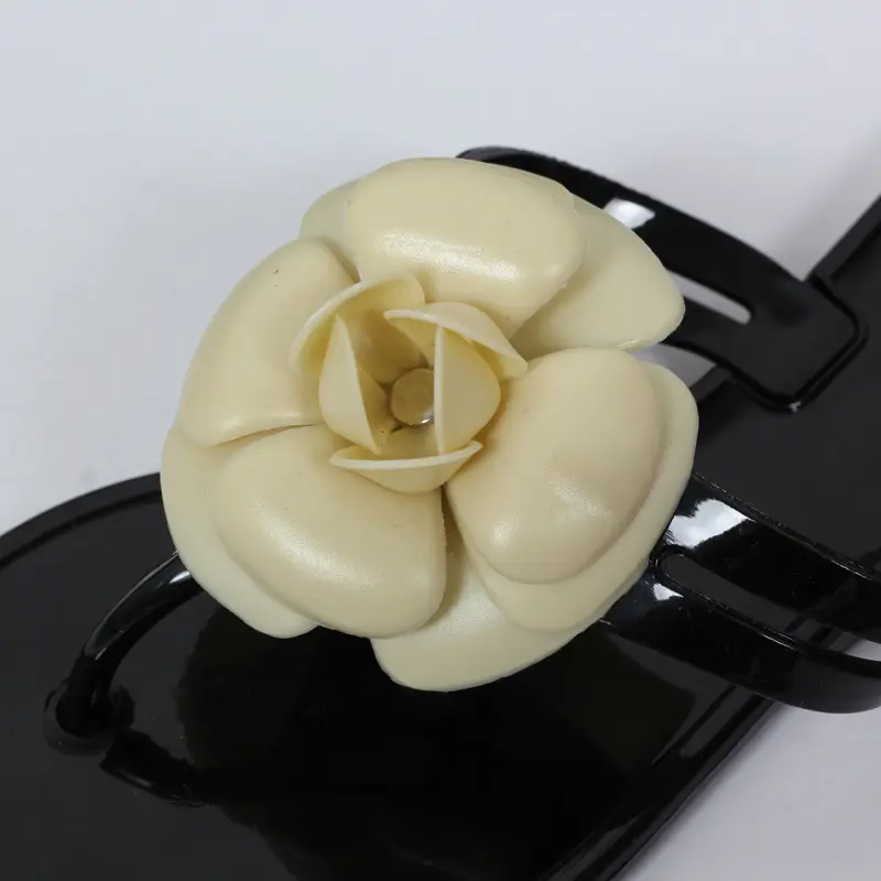 Black Floral Jelly Flat Sandals for Women