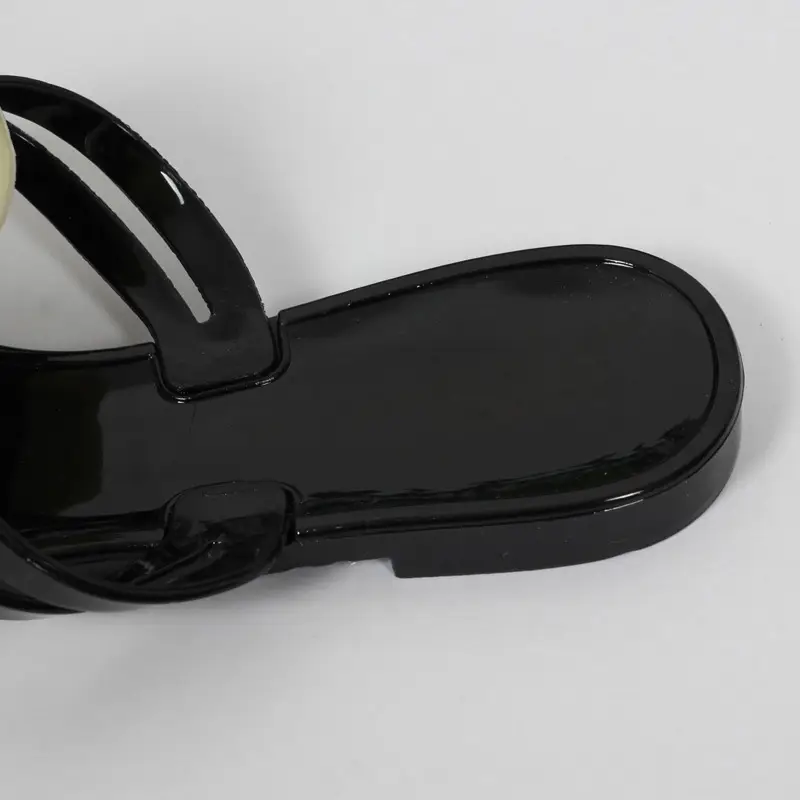 Black Floral Jelly Flat Sandals for Women
