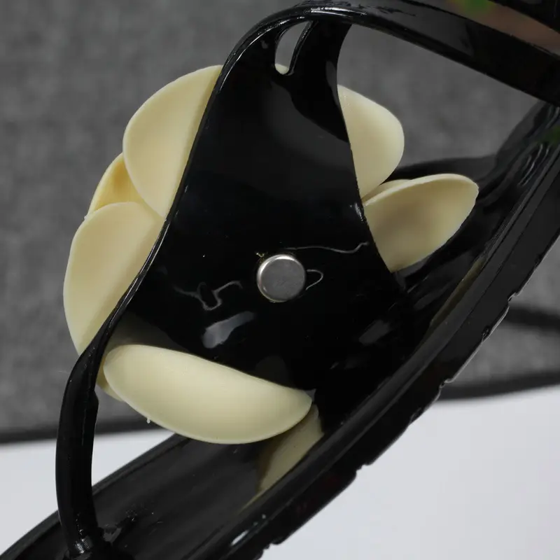 Black Floral Jelly Flat Sandals for Women