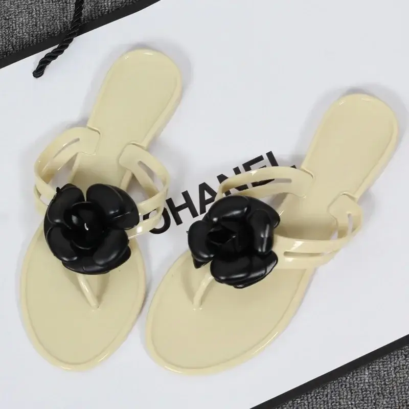 Black Floral Jelly Flat Sandals for Women