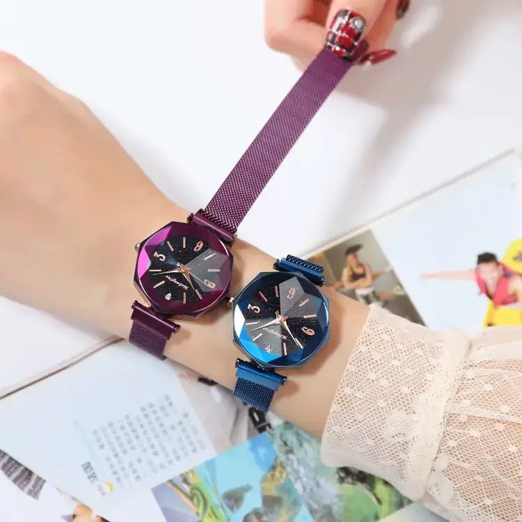 Women's Black Star Mesh Watch with Magnet Buckle