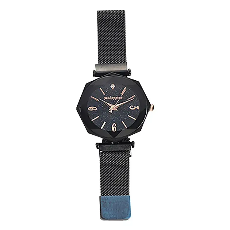 Women's Black Star Mesh Watch with Magnet Buckle