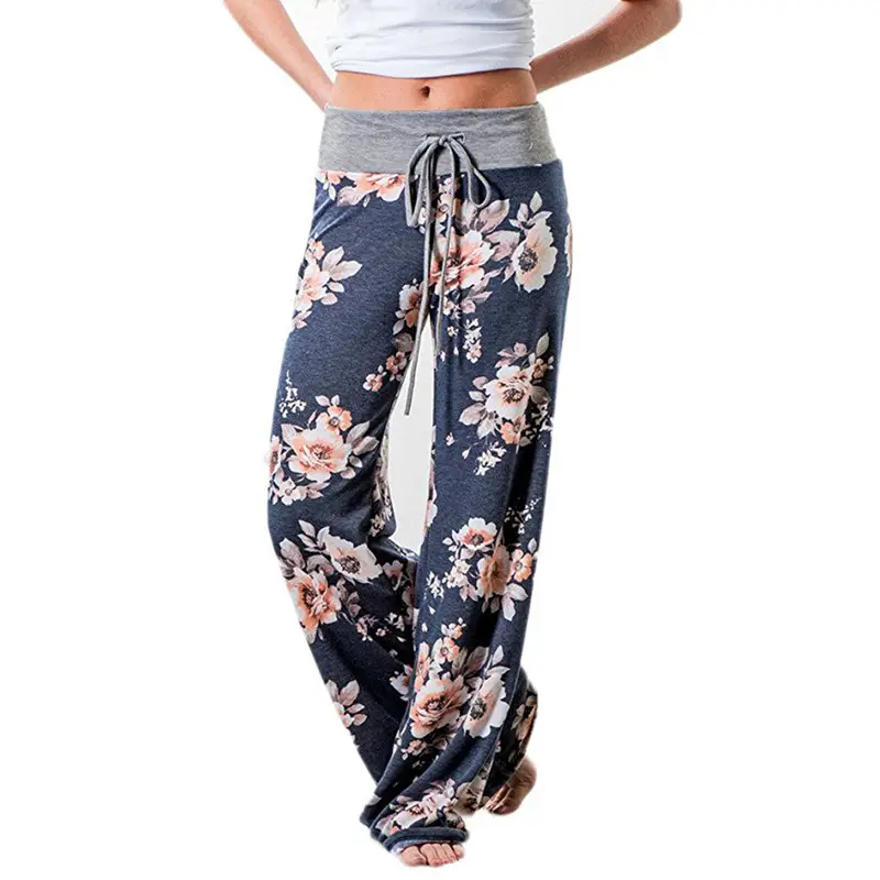 Camouflage Floral Strap Casual Pants Brown Loose Fit - Image 14