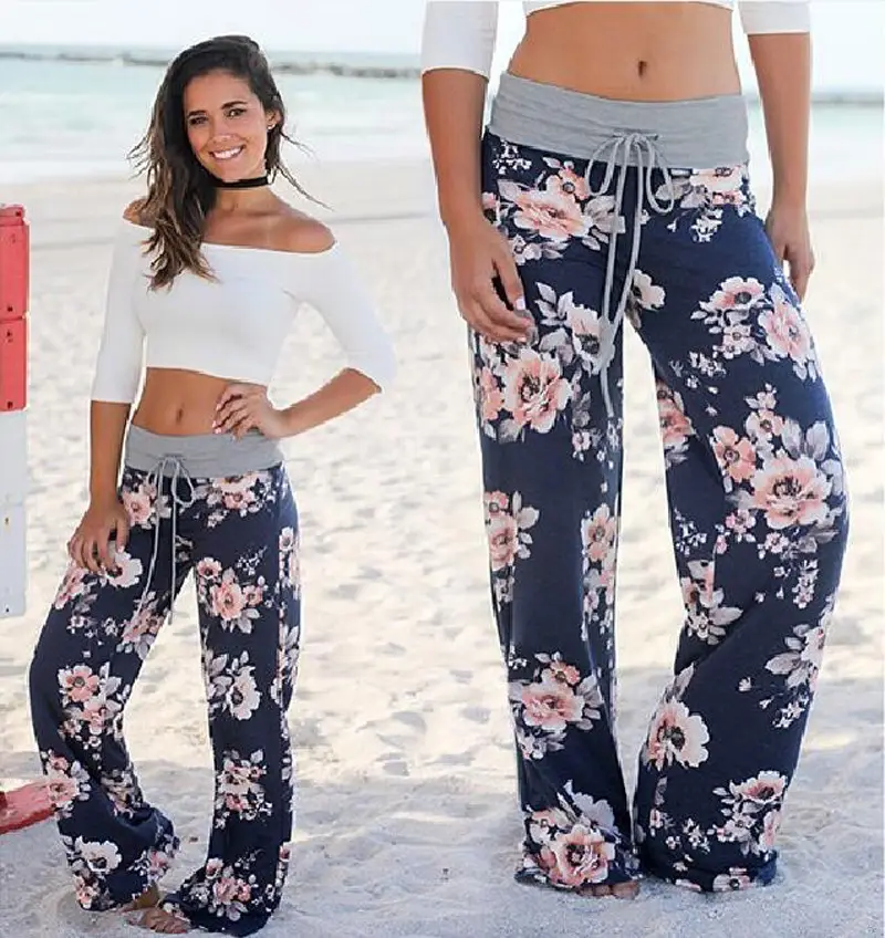 Camouflage Floral Strap Casual Pants Brown Loose Fit - Image 8