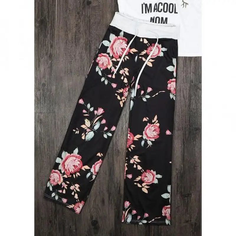 Camouflage Floral Strap Casual Pants Brown Loose Fit - Image 15
