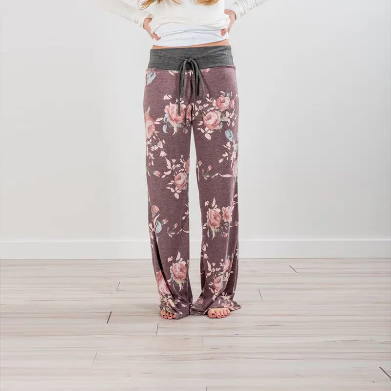 Camouflage Floral Strap Casual Pants Brown Loose Fit - Image 4