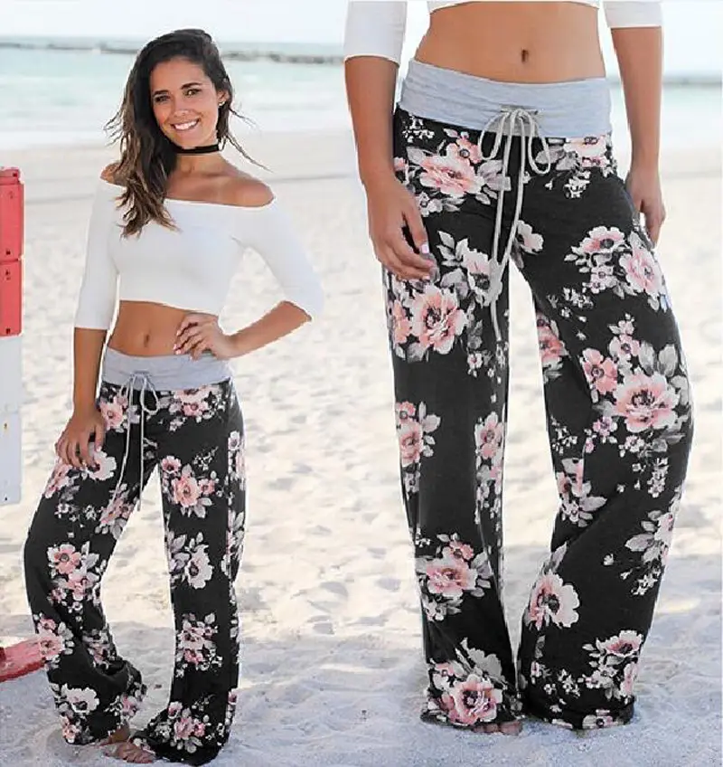 Camouflage Floral Strap Casual Pants Brown Loose Fit - Image 7