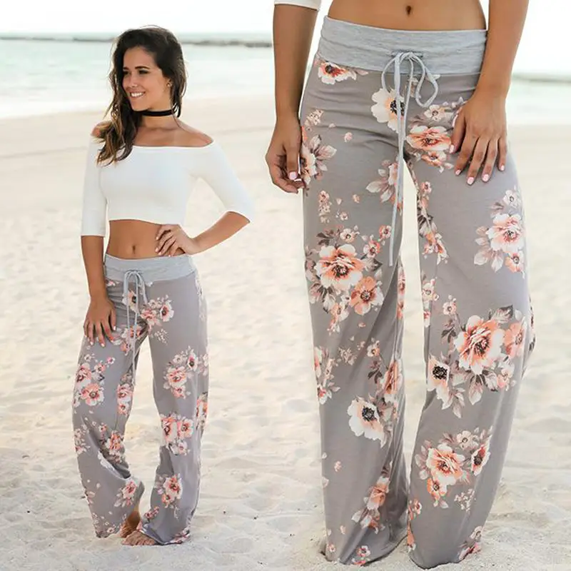 Camouflage Floral Strap Casual Pants Brown Loose Fit - Image 9