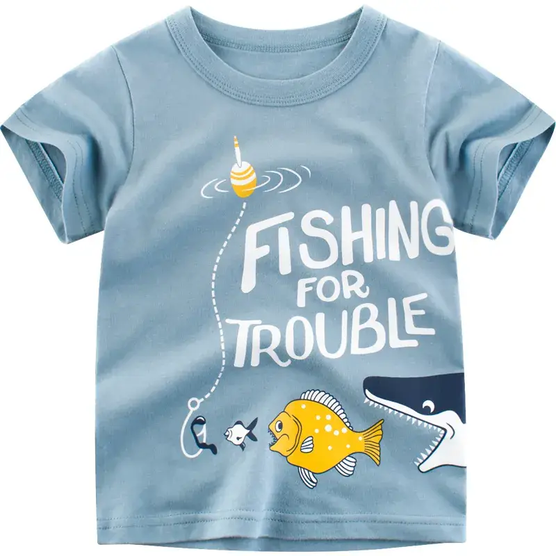 Fishing for Trouble Blue Kids T-Shirt Short Sleeve